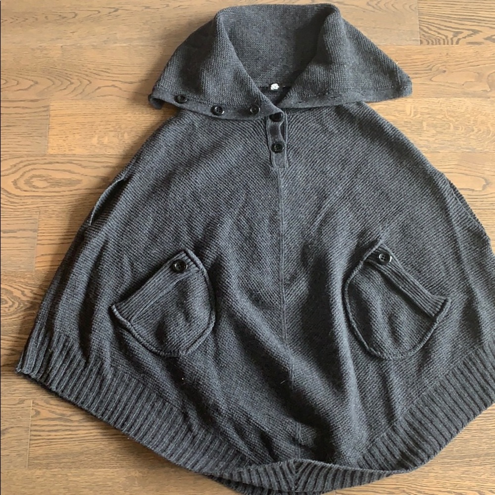 Grey wool knit poncho sweater